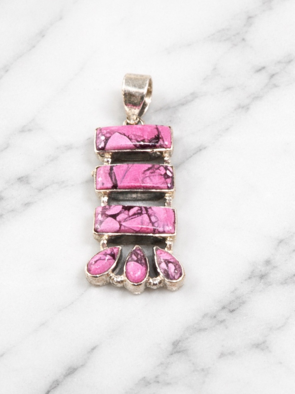 Candy Dahlia Sterling Silver Pink Stone Inlay Pendant Statement Southwest Style